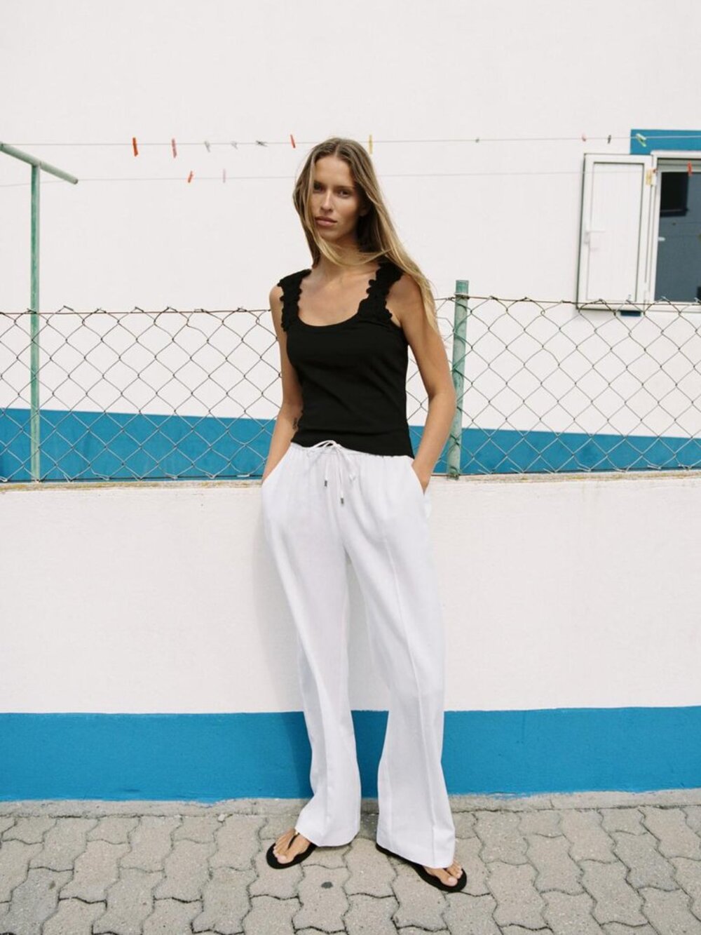 NWT Zara Linen Blend Drawstring StraightLeg Pants OysterWhite 9929/041/251 Sz XS